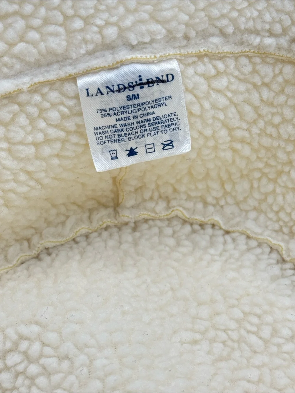 Lands’ End Ivory Sherpa Fleece Bucket Hat Cozy Winter Teddy Hat Medium